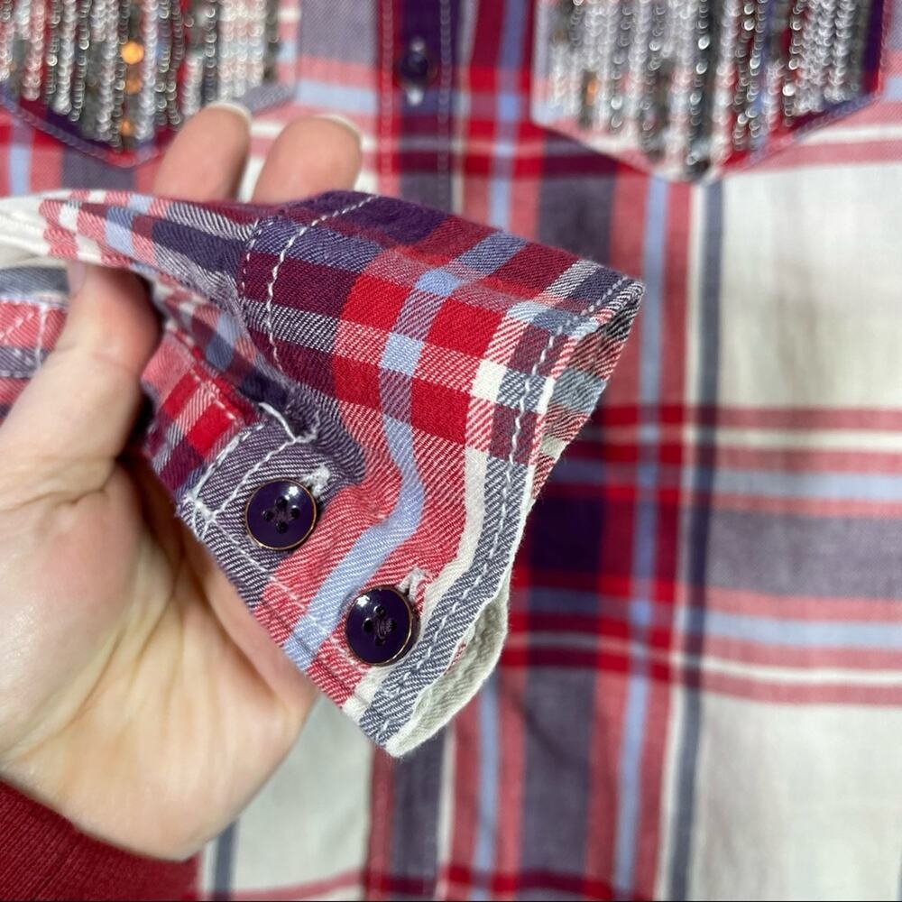 Mudd, Y2K Plaid Shiny Pockets Button Down Shirt, Size Small. Excellent condition - Picture 3 of 6